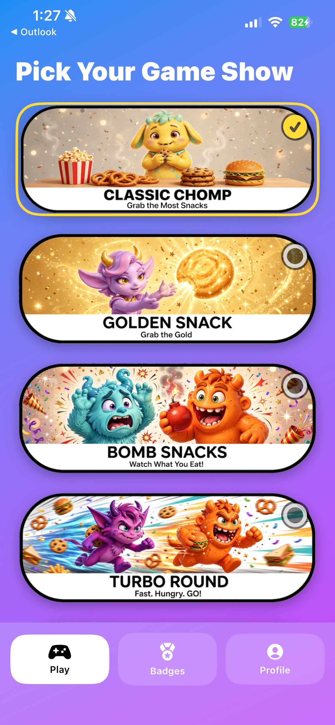 Chomp Champs game mode selection screen