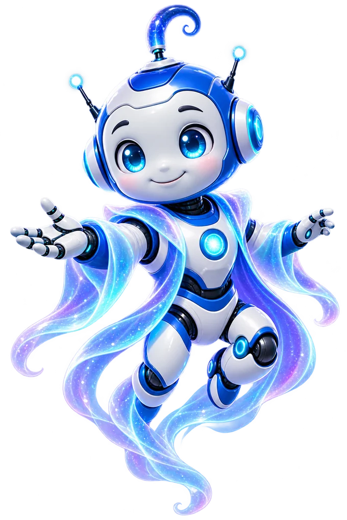 PageGenie’s friendly blue and white robot Genie floating in the air